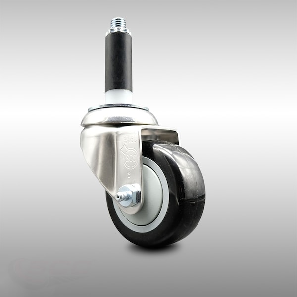 3 Inch 316SS Black Polyurethane Wheel Swivel 7/8 Inch Expanding Stem Caster